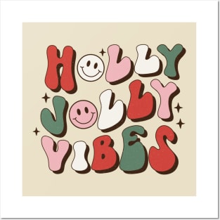 Retro Groovy Holly Jolly Vibes Posters and Art